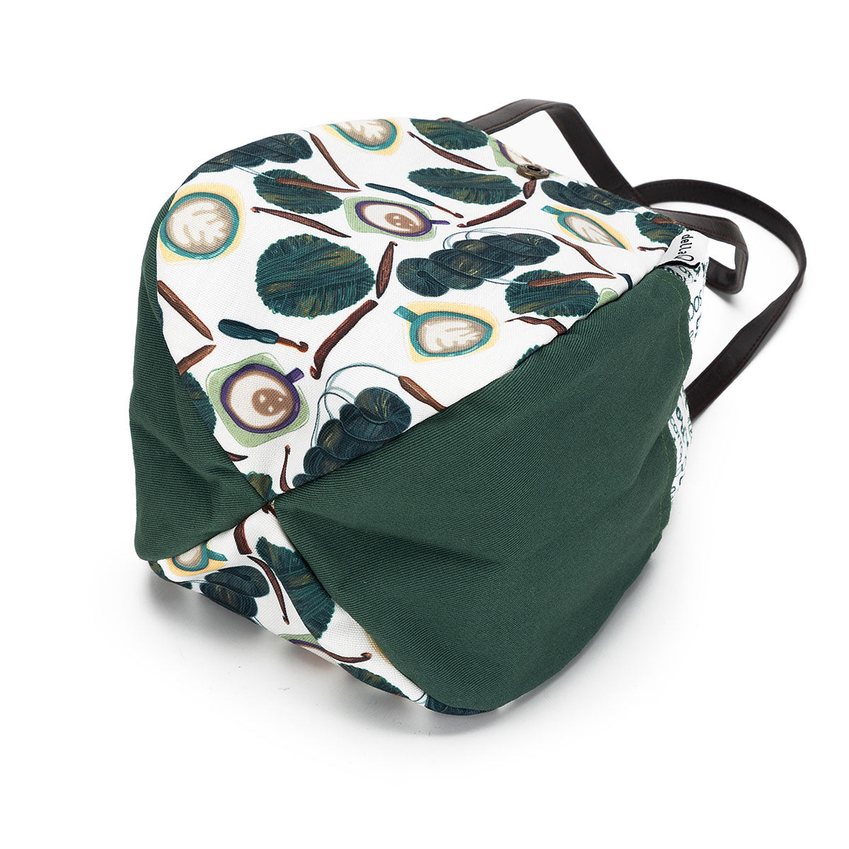 della Q Rosemary 220-1 Premium Fabric Print Collection - Coffee and Yarn Green Knitting & Crocheting Project Bag