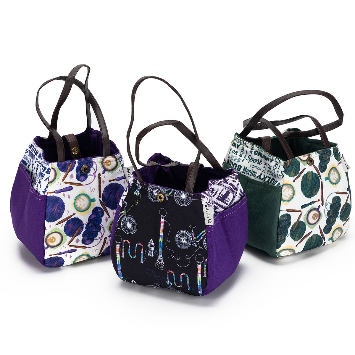 della Q Rosemary 220-1 Premium Fabric Print Collection - Coffee and Yarn Purple Knitting & Crochet Project Bag