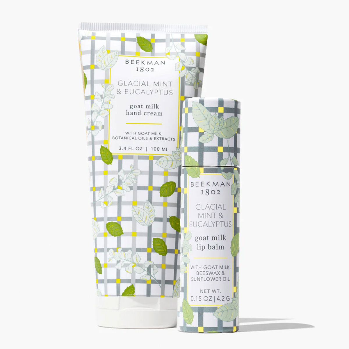 Beekman 1802 Luxurious Goat Milk Hand Cream and Lip Balm Set - Refreshing Glacial Mint & Eucalyptus
