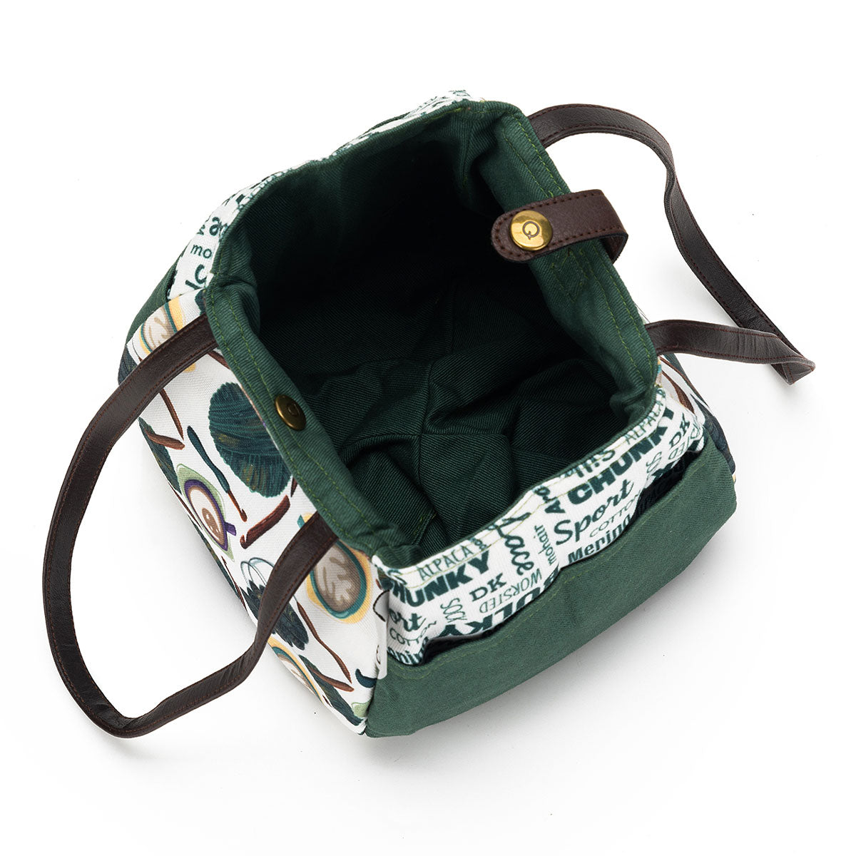 della Q Rosemary 220-1 Premium Fabric Print Collection - Coffee and Yarn Green Knitting & Crocheting Project Bag