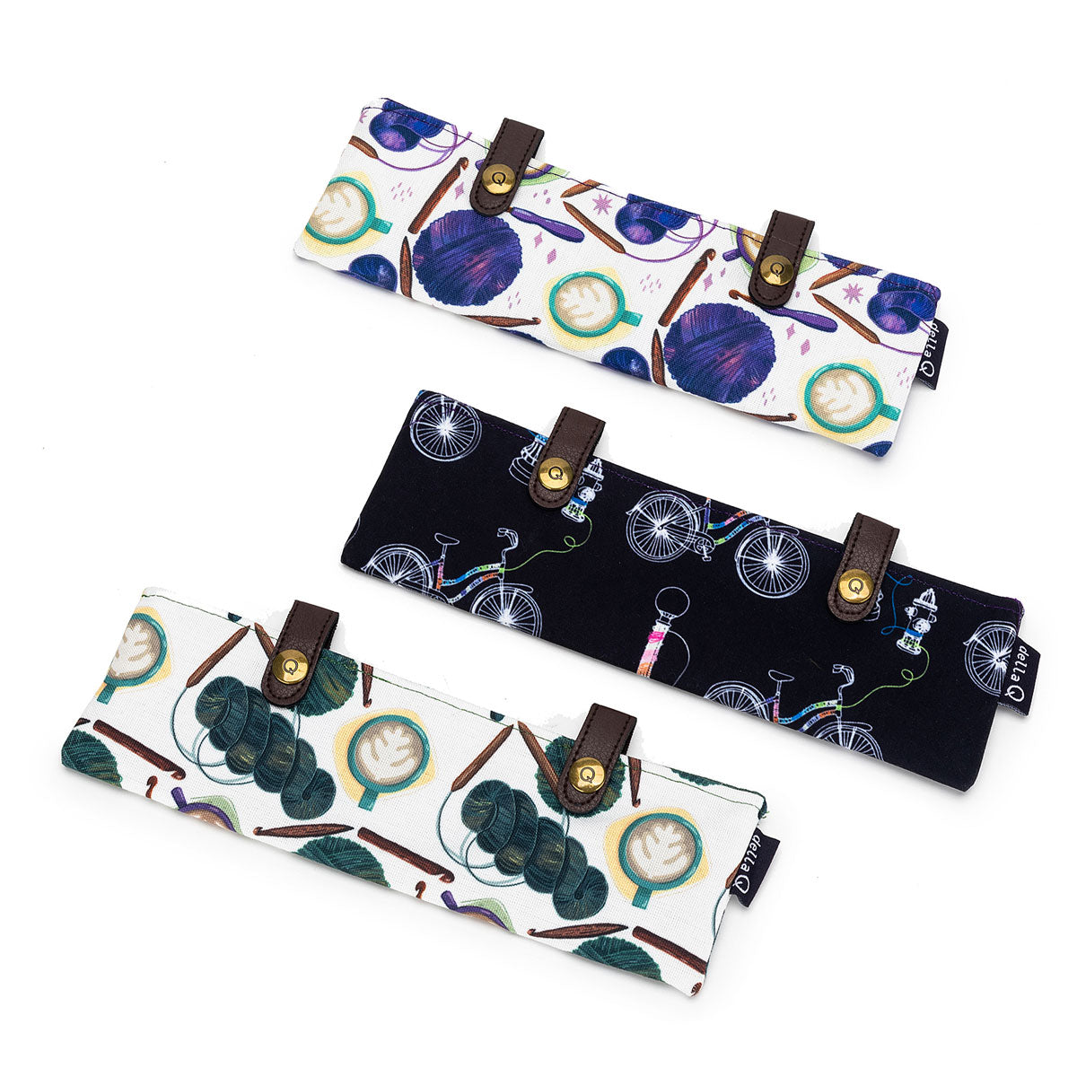 della Q Premium Sock Needle Keeper 1201-1 - Exclusive Fabric Print Collection - Coffee and Yarn Green