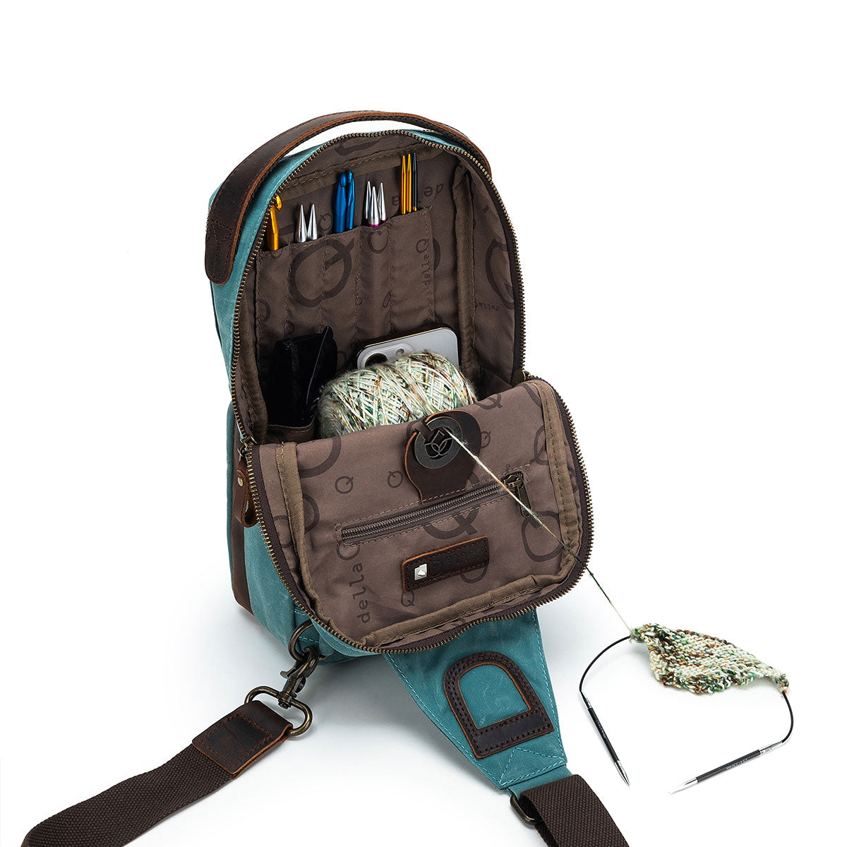 della Q Maker's Mini Messenger Bag - Teal, Lightweight & Water-Repellent