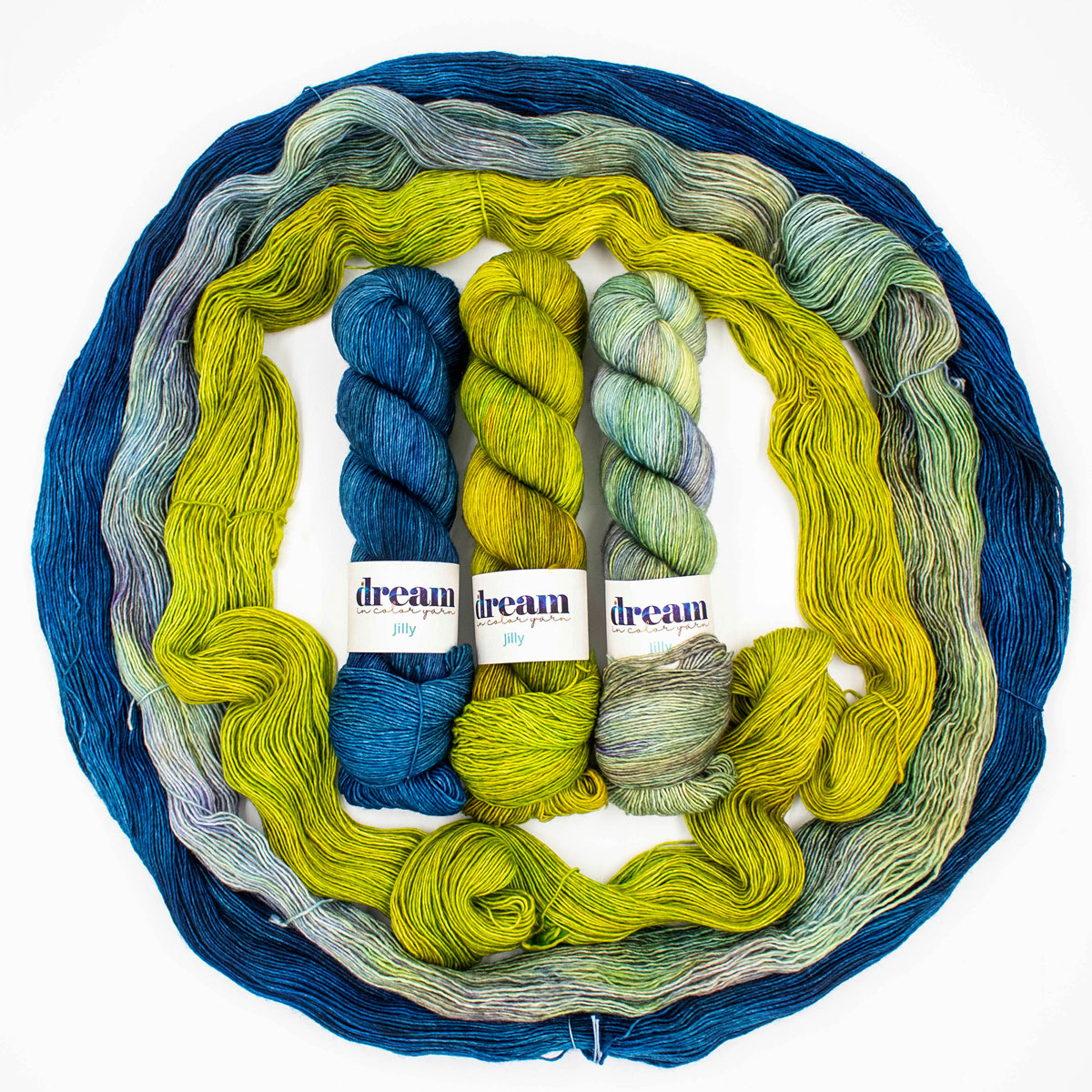 Dream in Color Jilly Shawl Kits - Lagoon Luster: Stunning 3 - Palette Yarn Sets