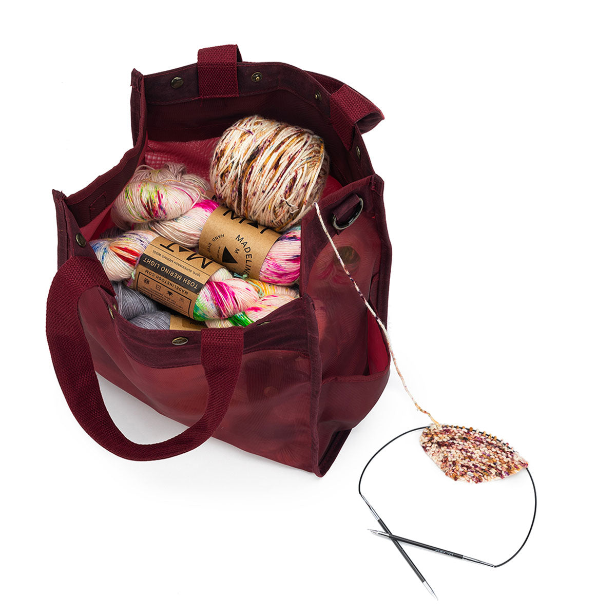 della Q Maker's Stylish Tall Mesh Tote - Red for Crafting Enthusiasts
