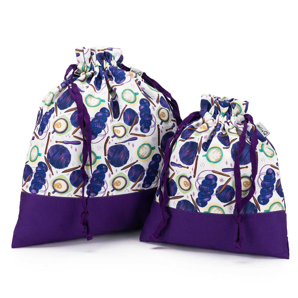 della Q Small Eden Project Bag - 115-1 - Premium Fabric Print Collection - Coffee and Yarn Purple