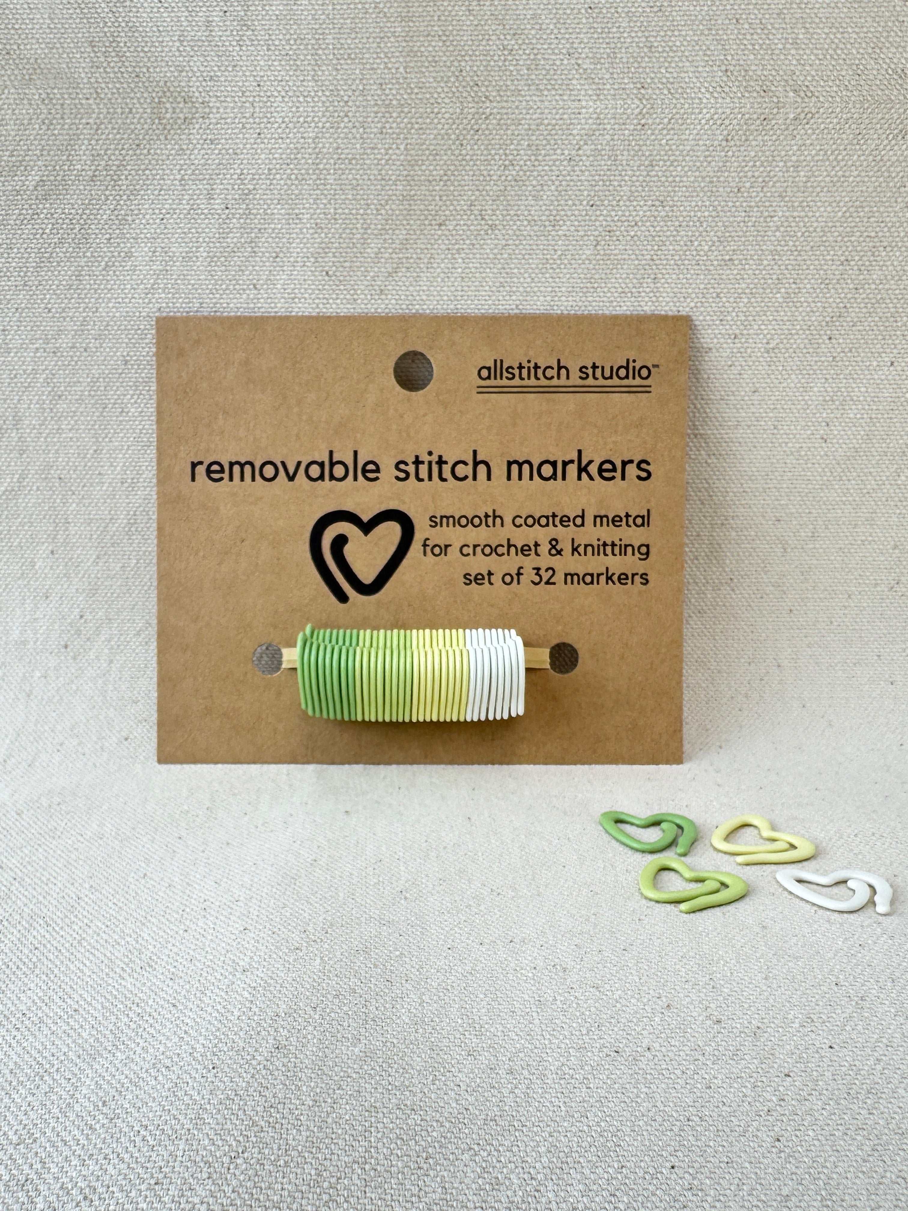 Allstitch Studio Premium Removable Stitch Markers - Vibrant Green Hearts