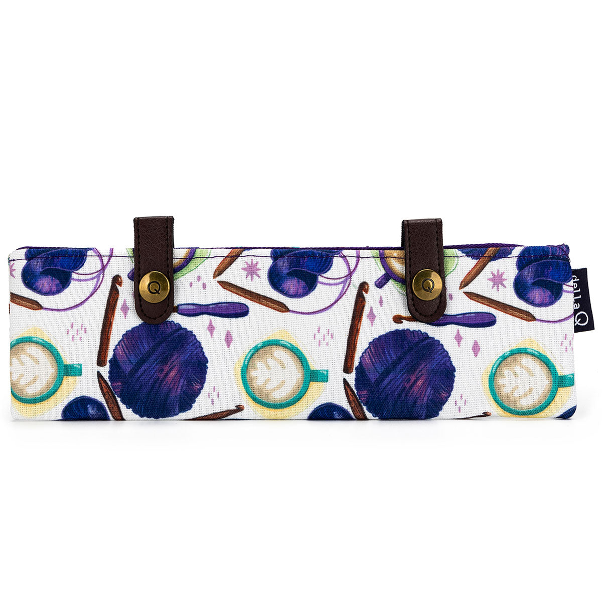 della Q Premium Sock Needle Keeper 1201-1 - Fabric Print Collection - Stunning Coffee and Yarn Purple