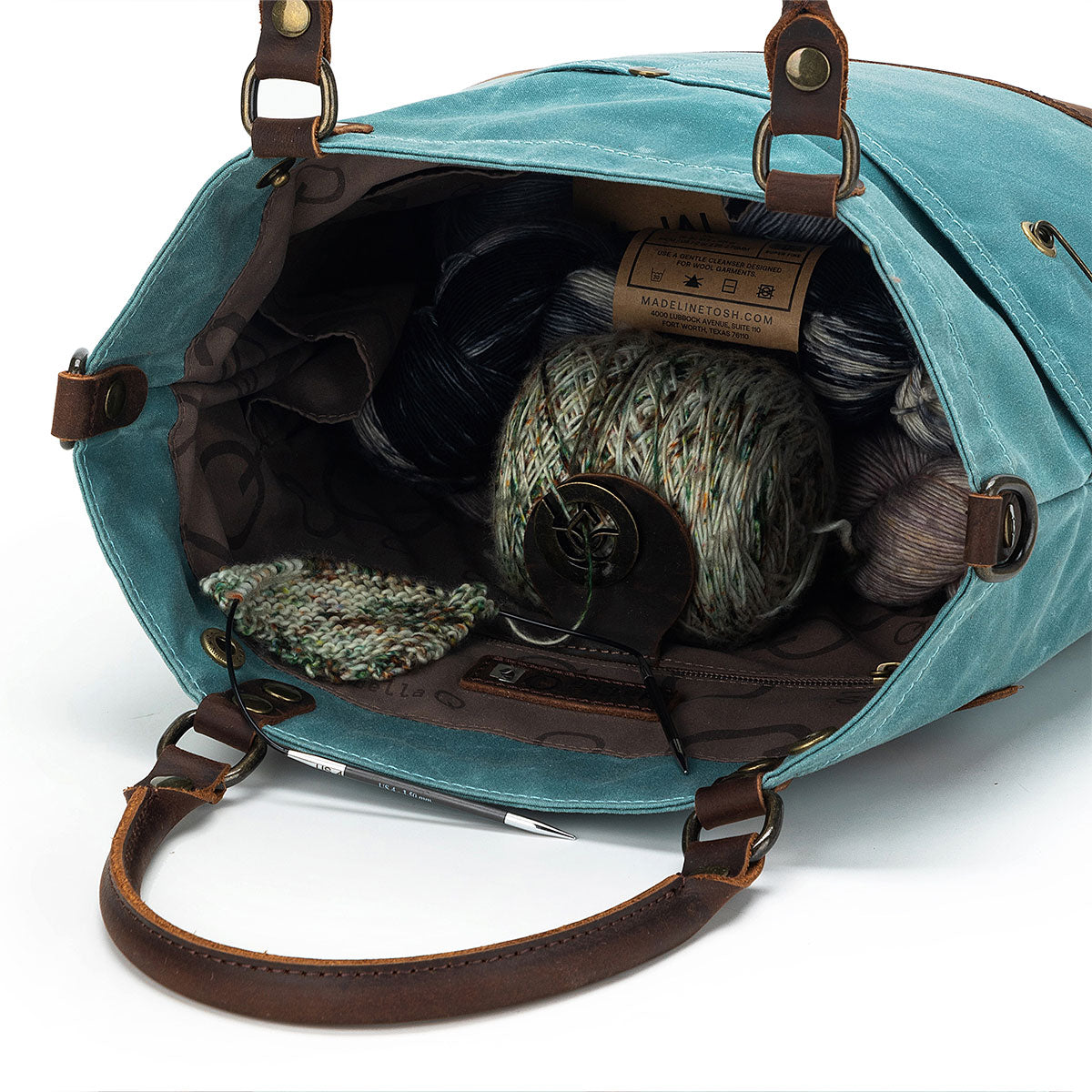 della Q Maker's Premium Canvas Tote in Teal for Knitters and Crocheters