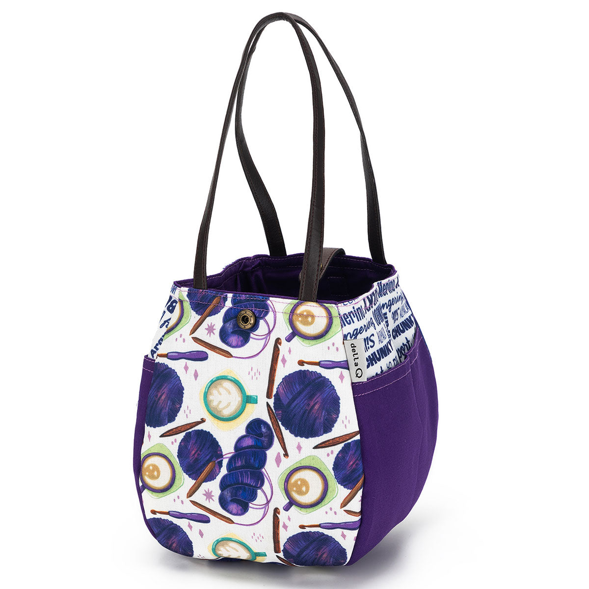 della Q Rosemary 220-1 Premium Fabric Print Collection - Coffee and Yarn Purple Knitting & Crochet Project Bag