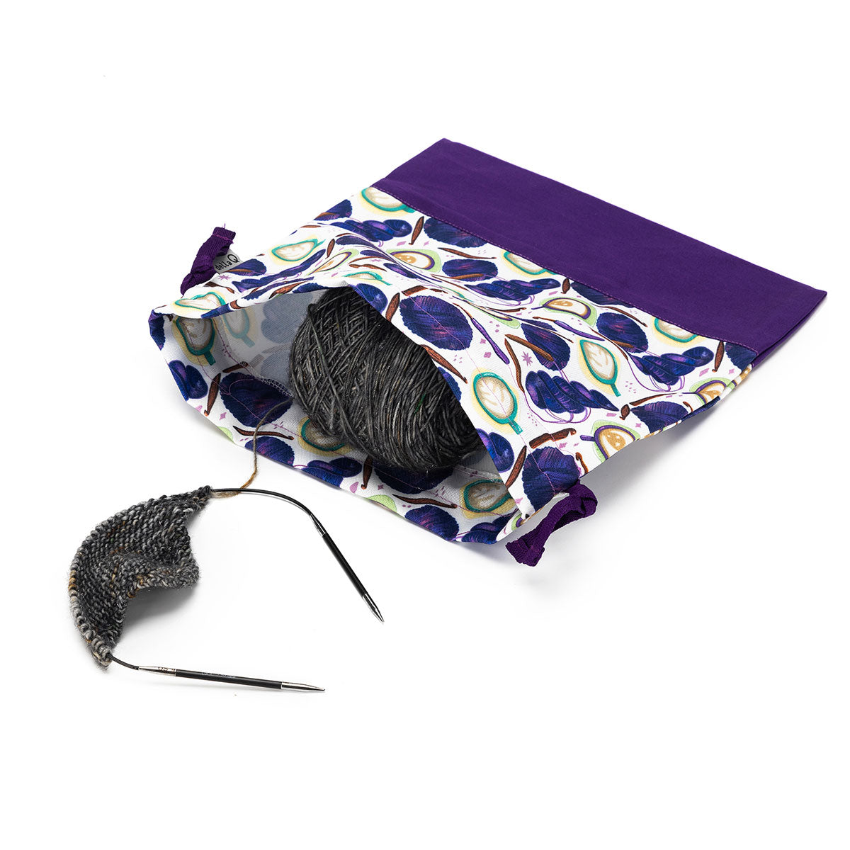 della Q Small Eden Project Bag - 115-1 - Premium Fabric Print Collection - Coffee and Yarn Purple