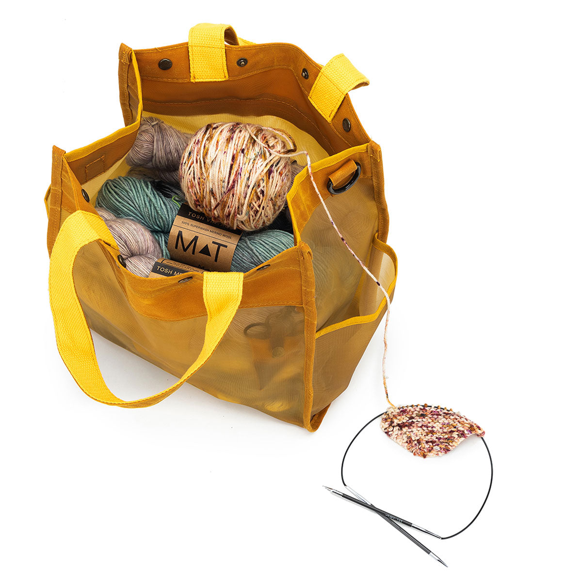 della Q Premium Tall Maker's Mesh Tote in Mustard - Ideal for Crafting