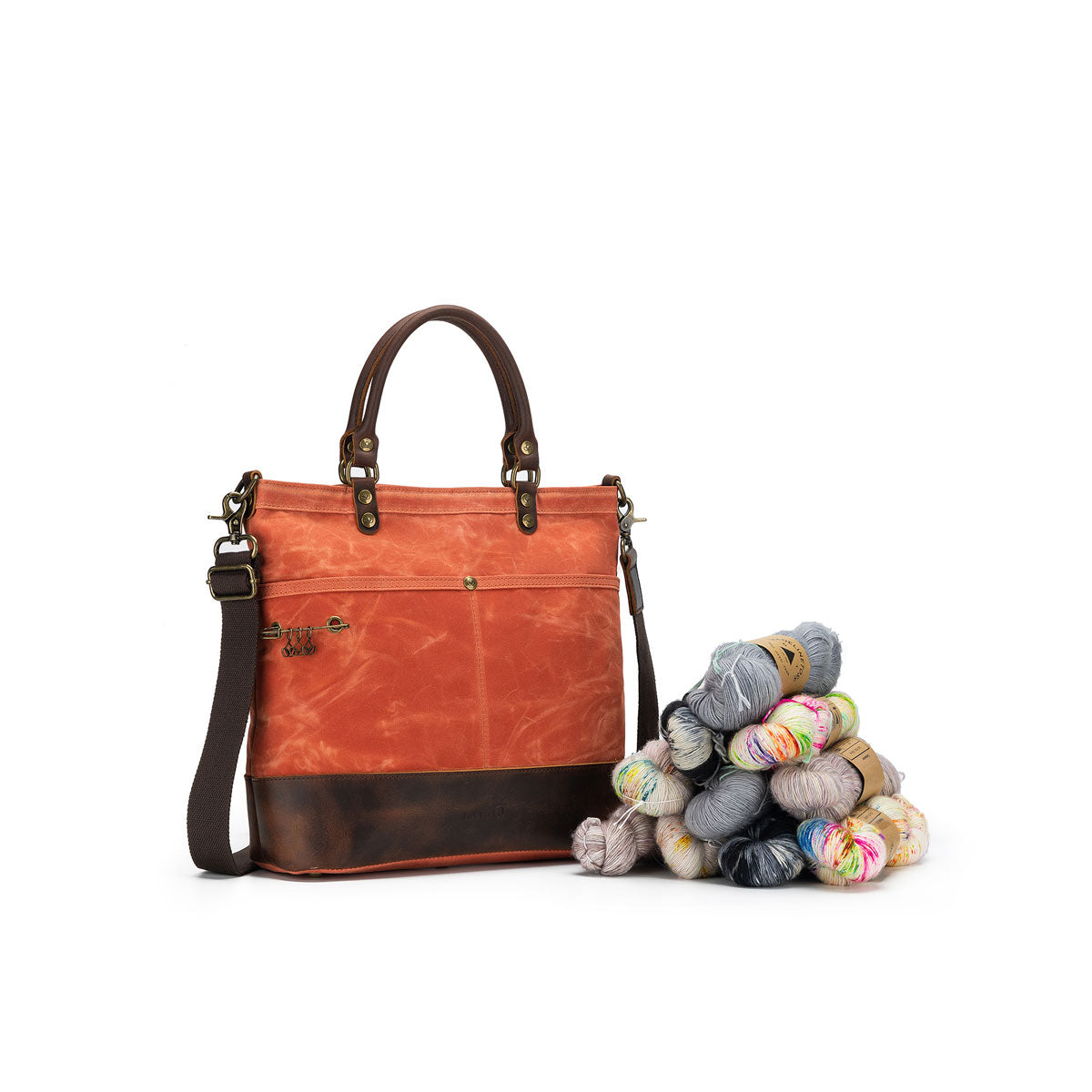 della Q Maker's Stylish Orange Canvas Tote for Knitters and Crocheters
