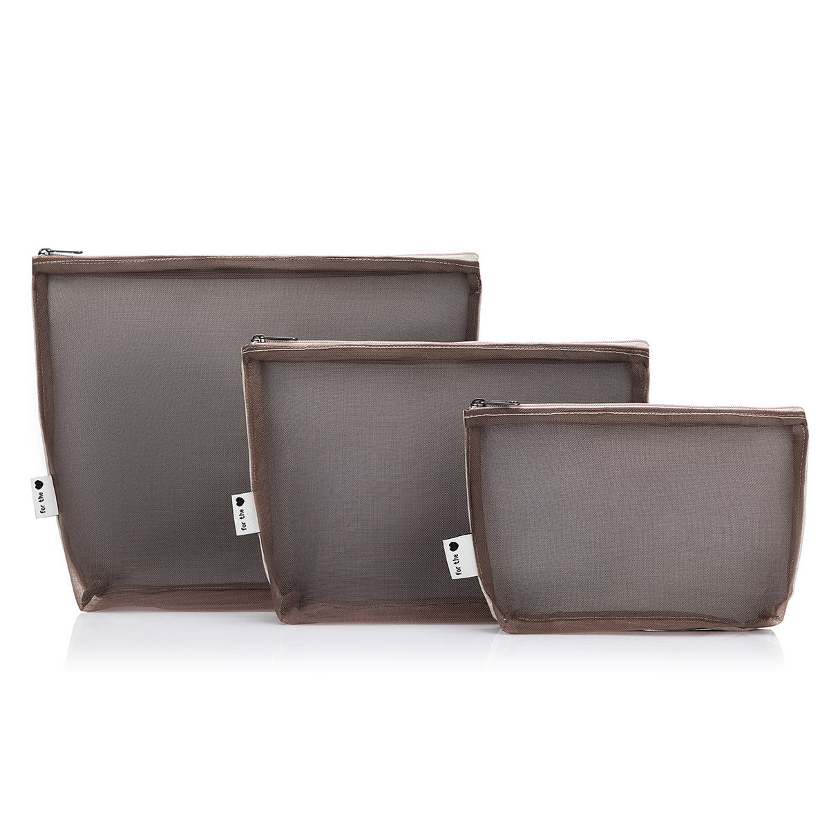 della Q Mesh + Zip Collection 1123 - 1 - Stylish Linen Pebble - Three - Piece Nesting Zipper Pouches