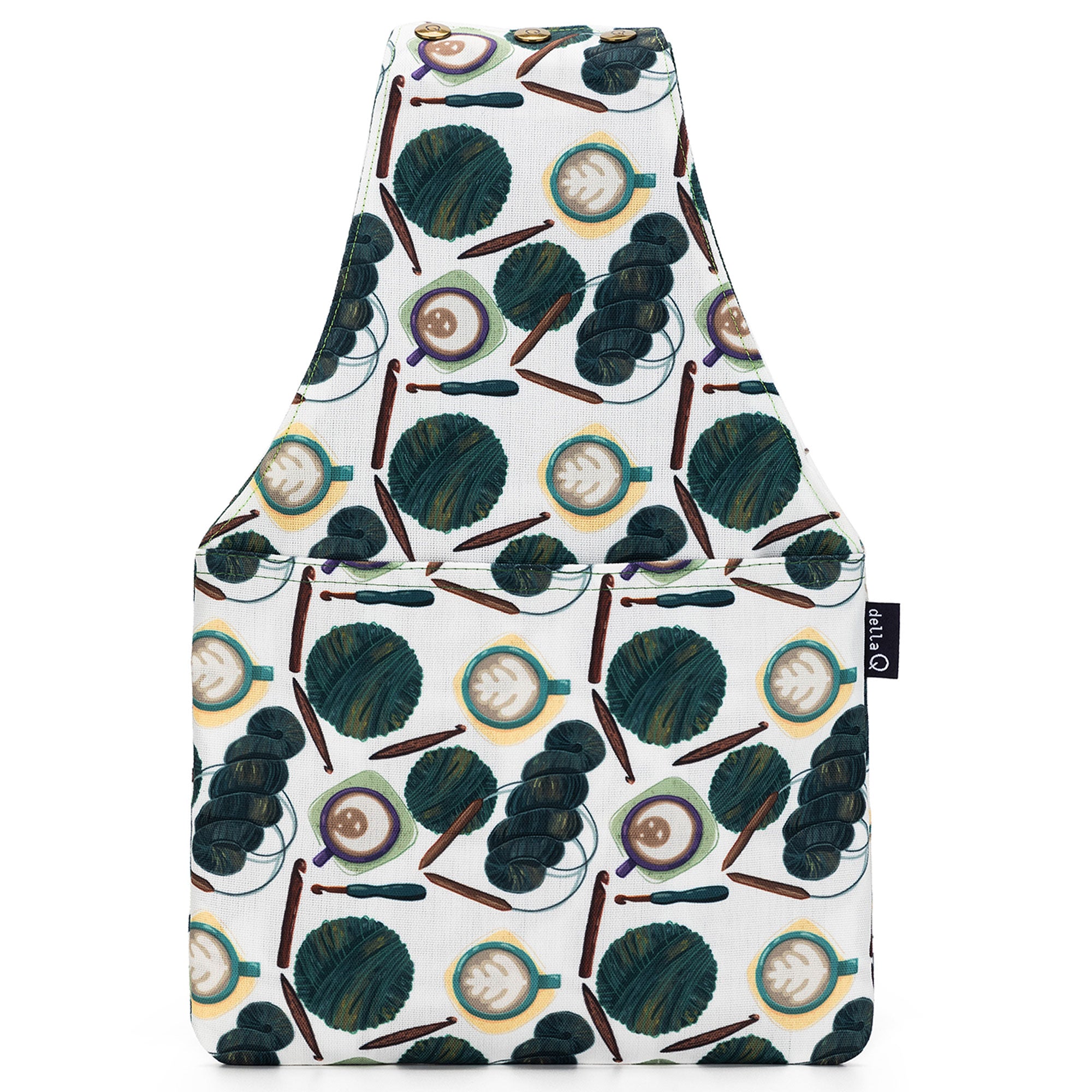 della Q Nora Lightweight Compact Fabric Print Wrist Bag 1300 - 1 - Coffee and Yarn Green