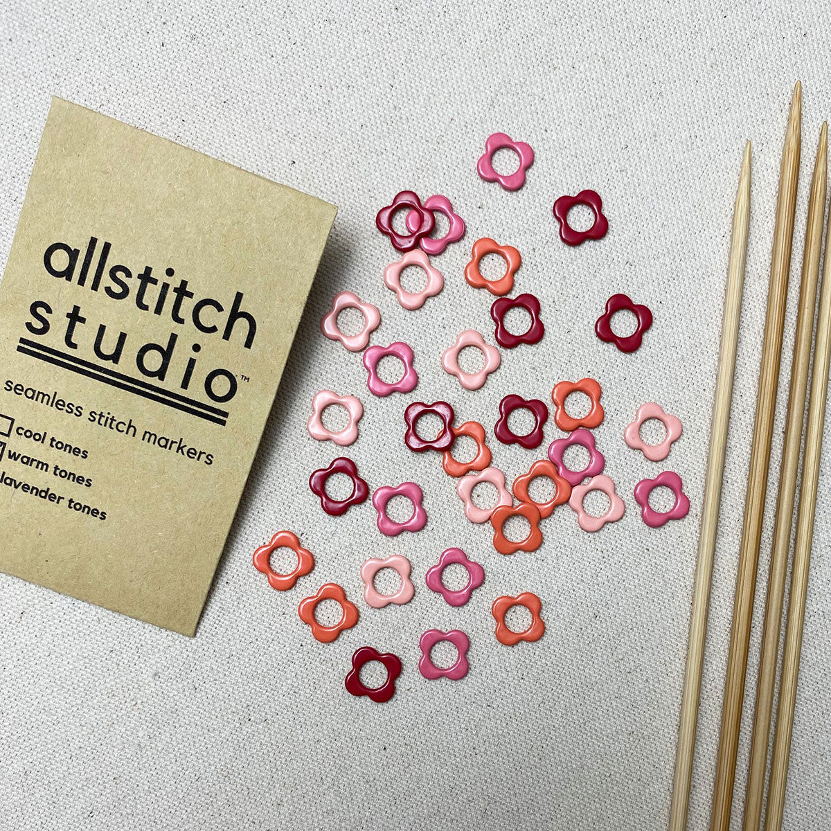 Allstitch Studio Small Seamless Flower Stitch Markers in Warm Tones