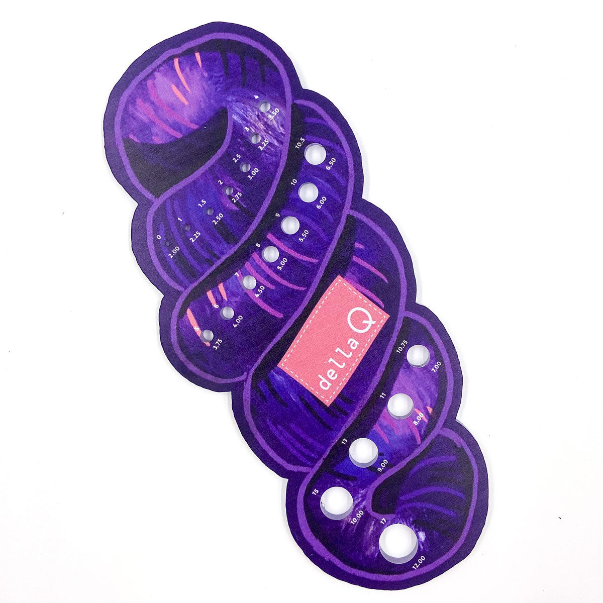 Della Q Needle Gauge - Premium Fabric Print Collection - Coffee and Yarn Purple for Knitters