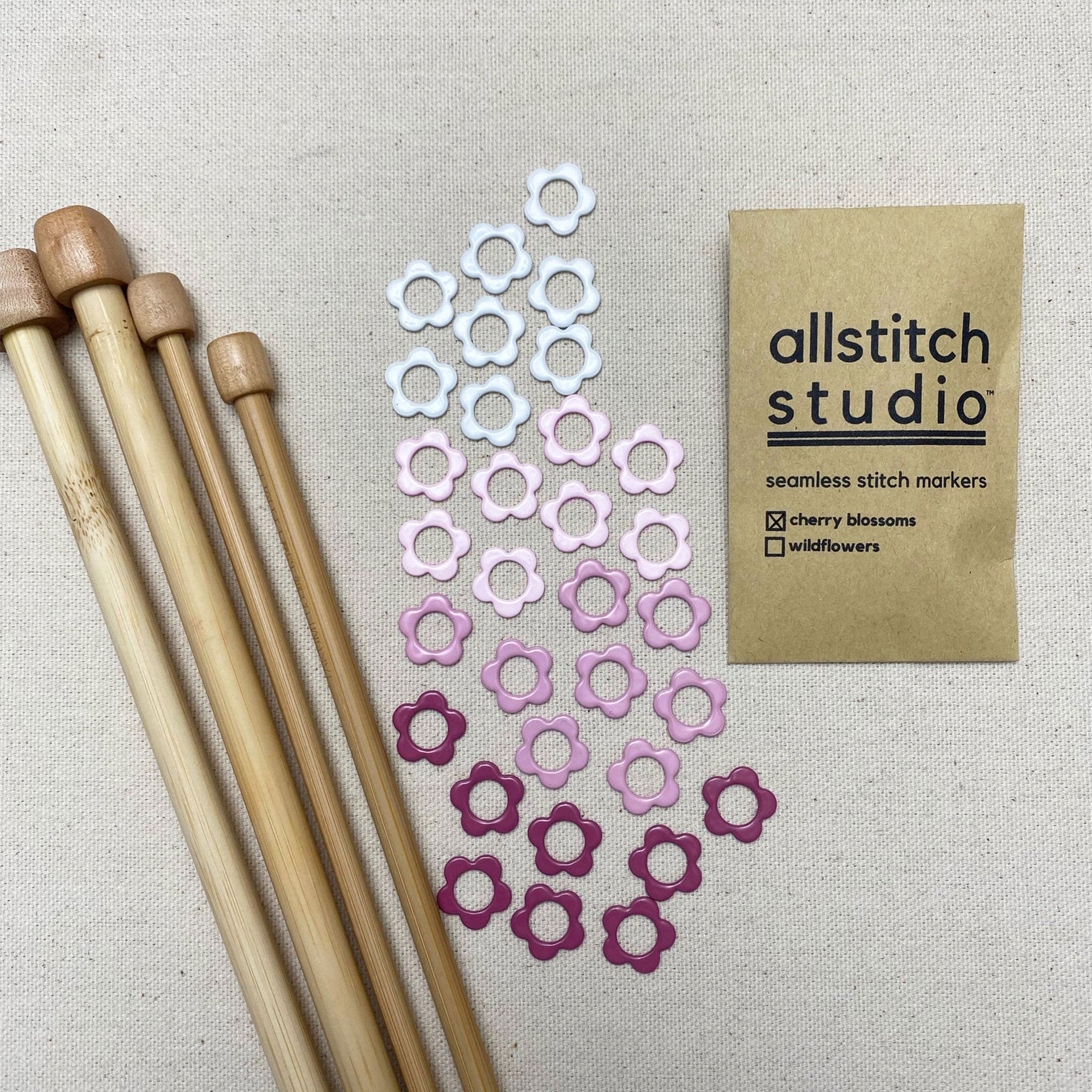 Allstitch Studio Large Cherry Blossoms Seamless Stitch Markers for Knitting and Crocheting