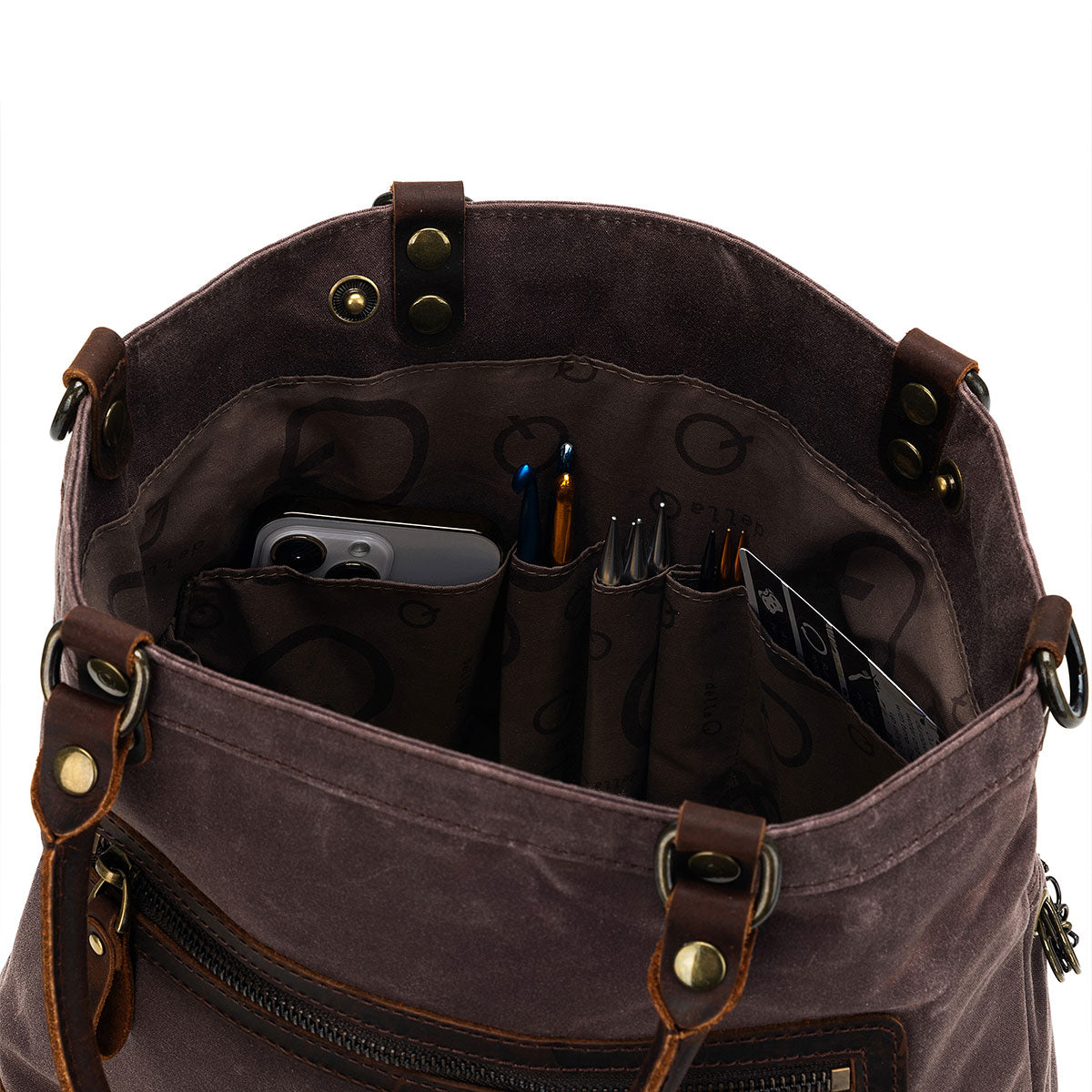 della Q Maker's Cocoa Canvas Tote for Knitters and Crocheters
