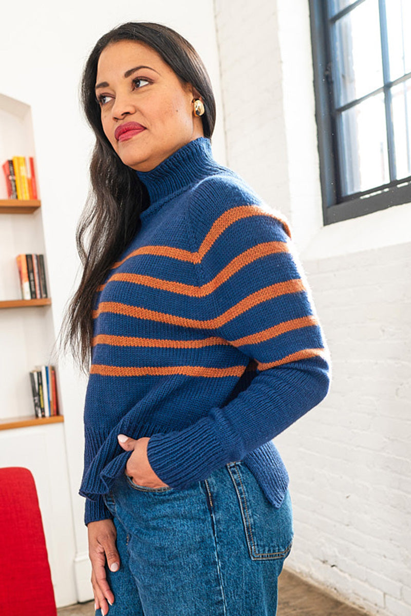 Berroco Merino 401 Patterns - Bressummer Striped Raglan Sweater - PDF Download with 45 Color Choices
