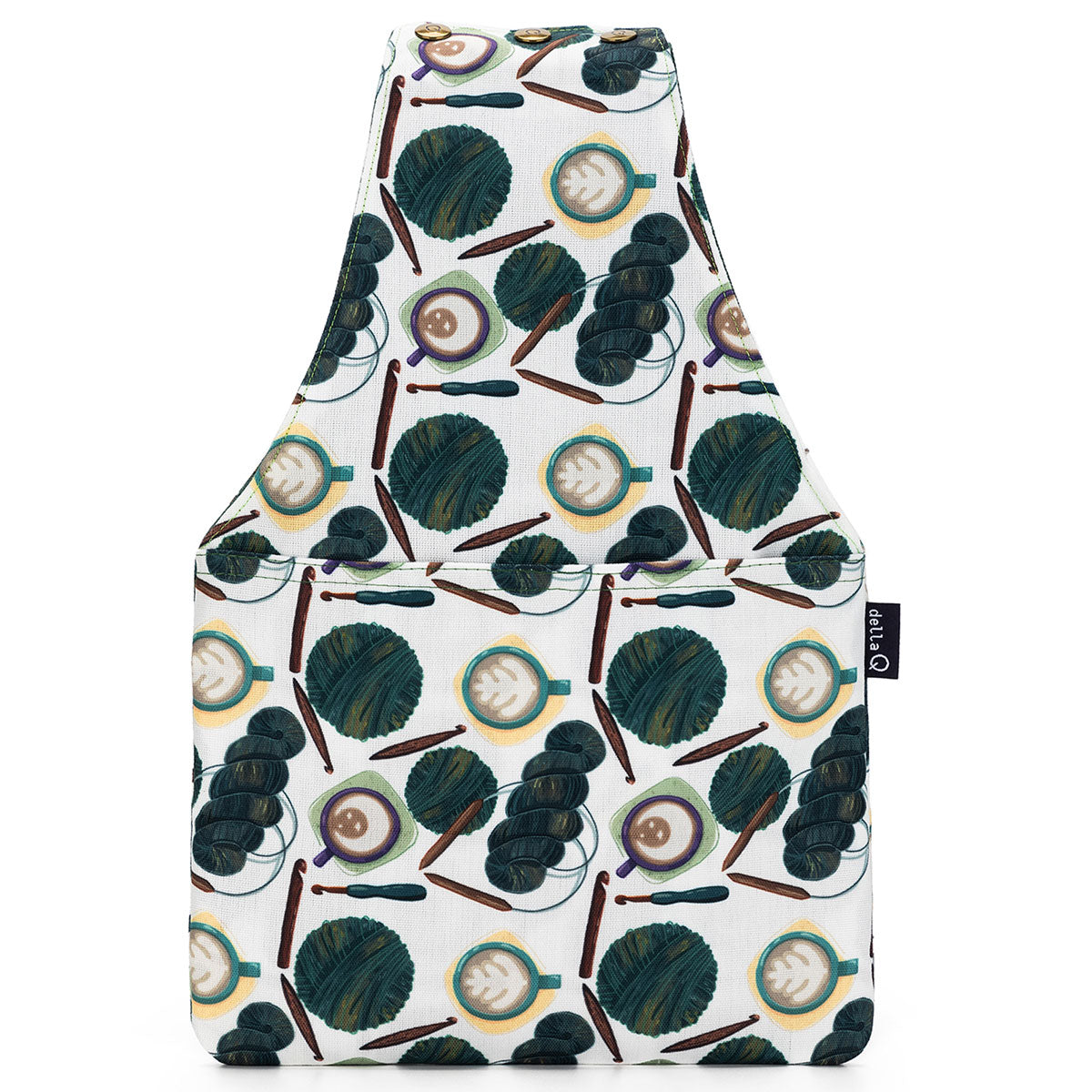 della Q Nora Lightweight Compact Fabric Print Wrist Bag 1300 - 1 - Coffee and Yarn Green