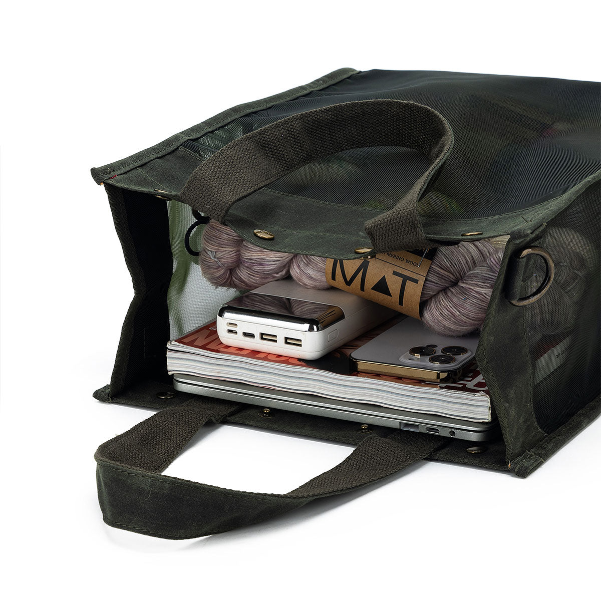 della Q Premium Tall Maker's Mesh Tote - Olive for Crafting Enthusiasts