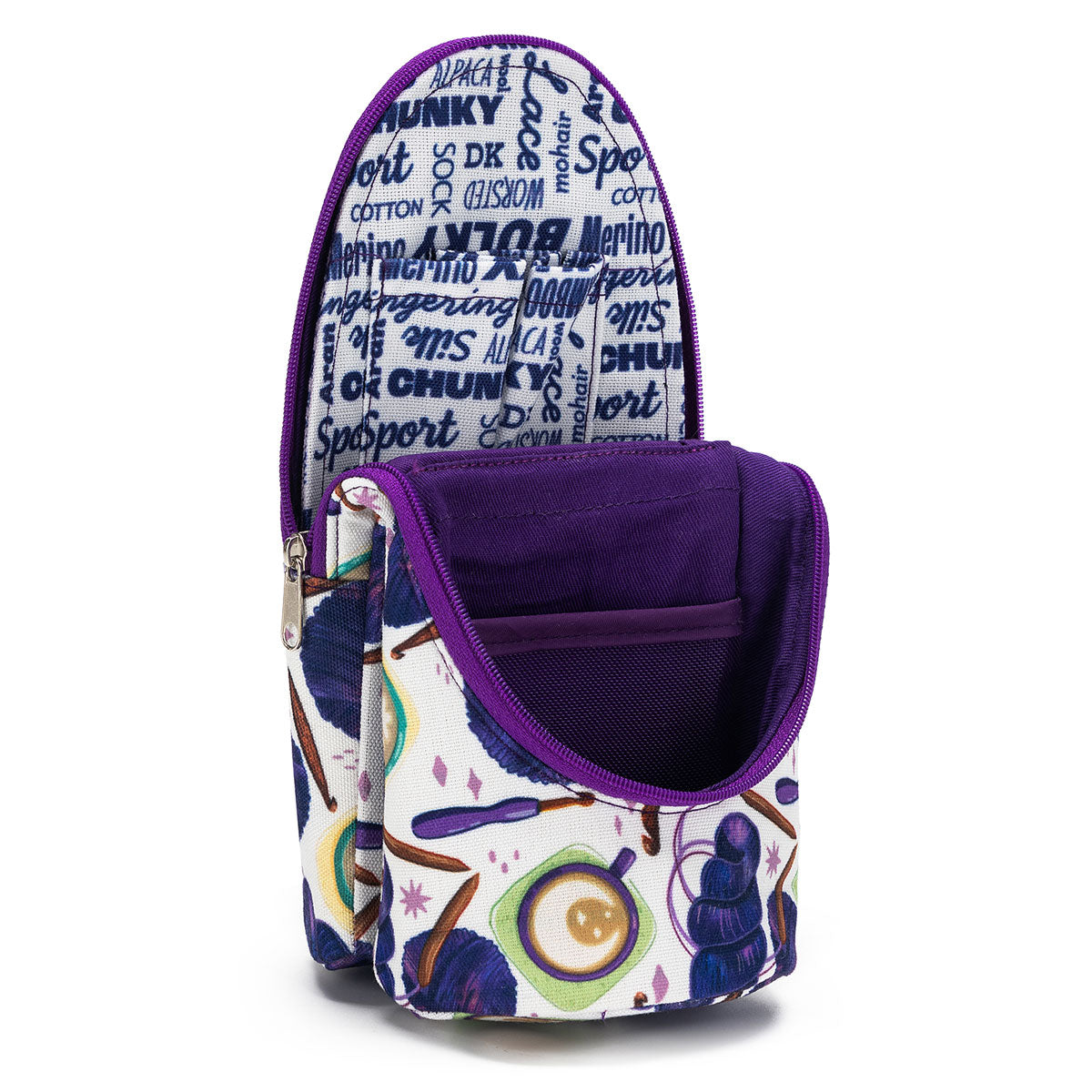 della Q Premium Standing Needle Case - 600 - Exquisite Fabric Print Collection - Coffee and Yarn Purple